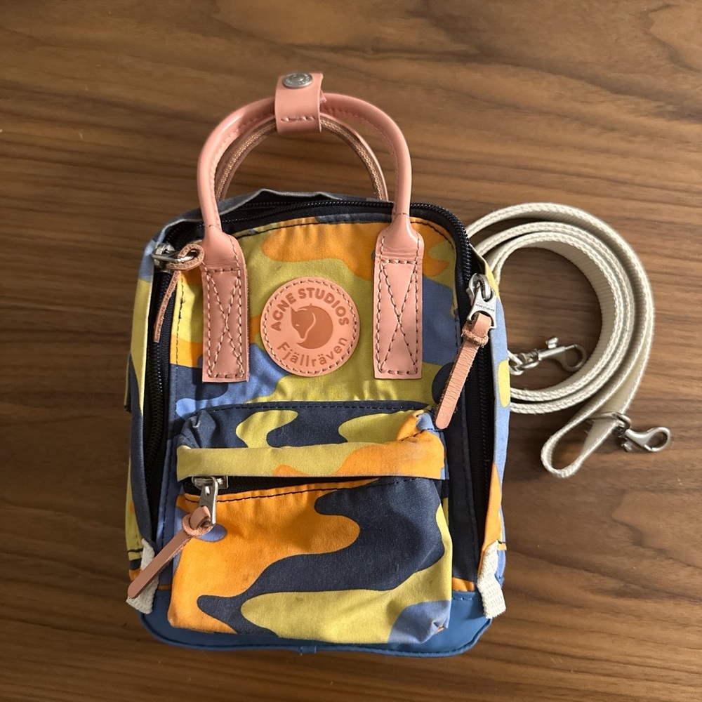 Acne Studios X Fjällräven Micro Scale Kanken bag (2018) in blue-orange camo